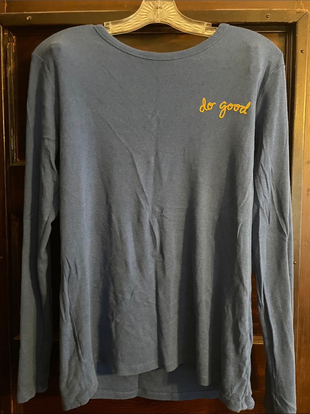 GAP Long-Sleeve Tee in royal blue with Yellow 'do good' Embroidery